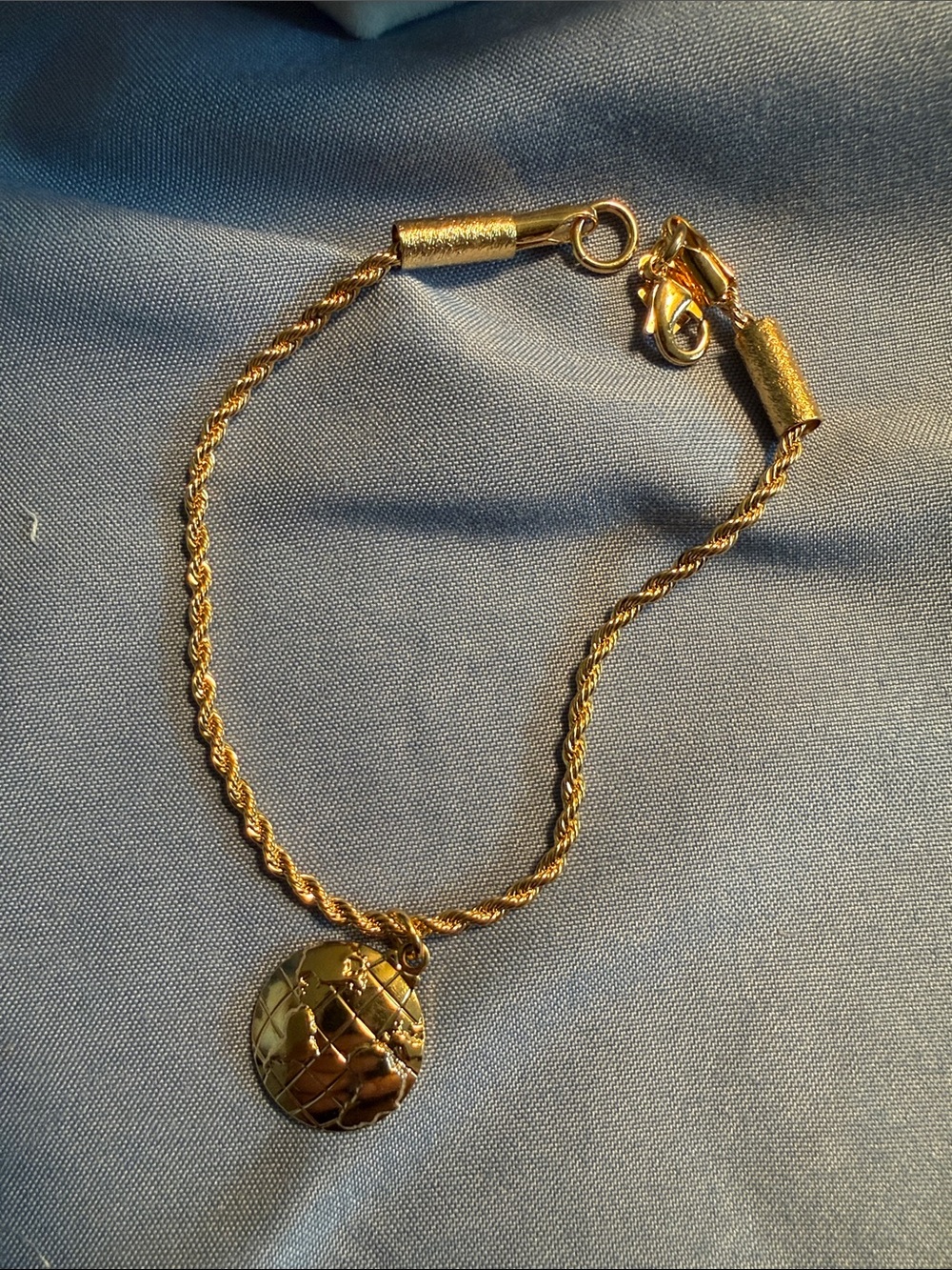 Gold-Tone Rope Chain Bracelet with Textured Disc Charm